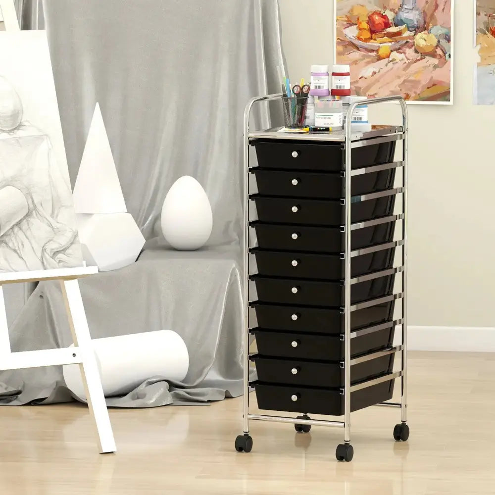 10-Drawer Rolling Storage Cart with Metal Frame and Lockable Universal Wheels-Black Costway