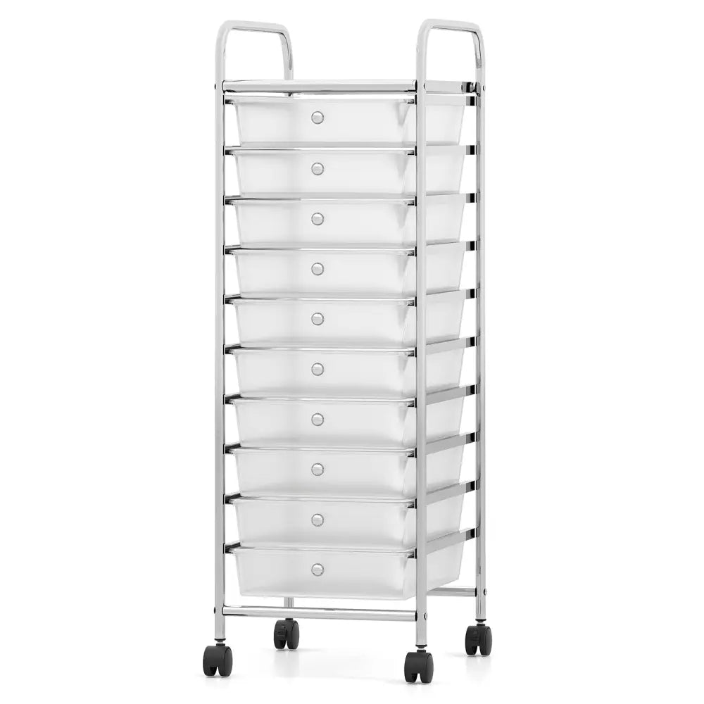10-Drawer Rolling Storage Cart with Metal Frame and Lockable Universal Wheels-White - White - File Cabinets