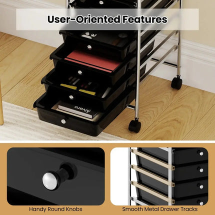 10-Drawer Rolling Storage Cart with Metal Frame and Lockable Universal Wheels-Black Costway