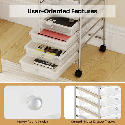 10-Drawer Rolling Storage Cart with Metal Frame and Lockable Universal Wheels-White Costway