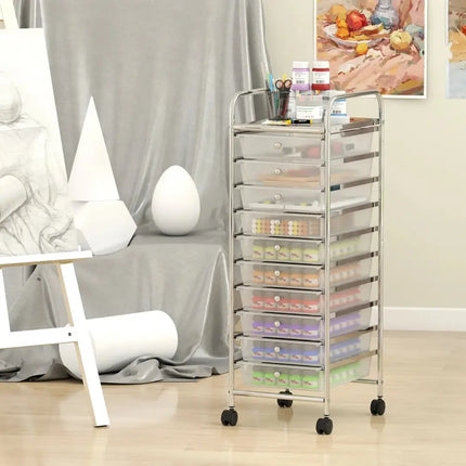 10-Drawer Rolling Storage Cart with Metal Frame and Lockable Universal Wheels-White Costway