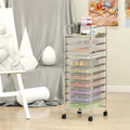10-Drawer Rolling Storage Cart with Metal Frame and Lockable Universal Wheels-White Costway