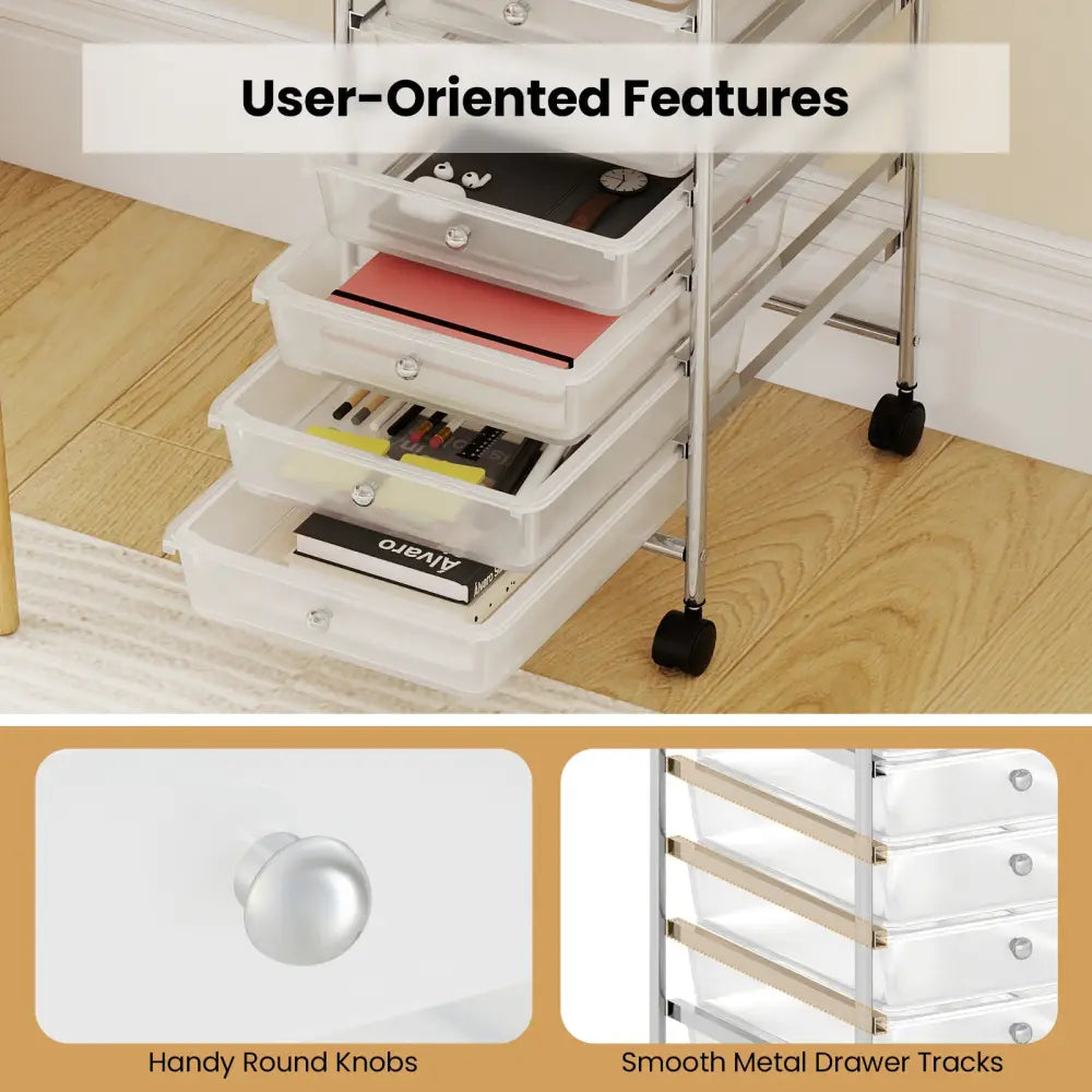 10-Drawer Rolling Storage Cart with Metal Frame and Lockable Universal Wheels-White - White - File Cabinets