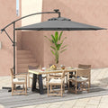 10 Feet 360° Rotation Solar Powered LED Patio Offset Umbrella without Weight Base-Gray - Gray - Outdoor Umbrellas