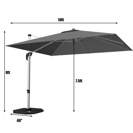 10 Feet 360° Tilt Aluminum Square Patio Umbrella without Weight Base-Gray - Gray - Outdoor Umbrellas