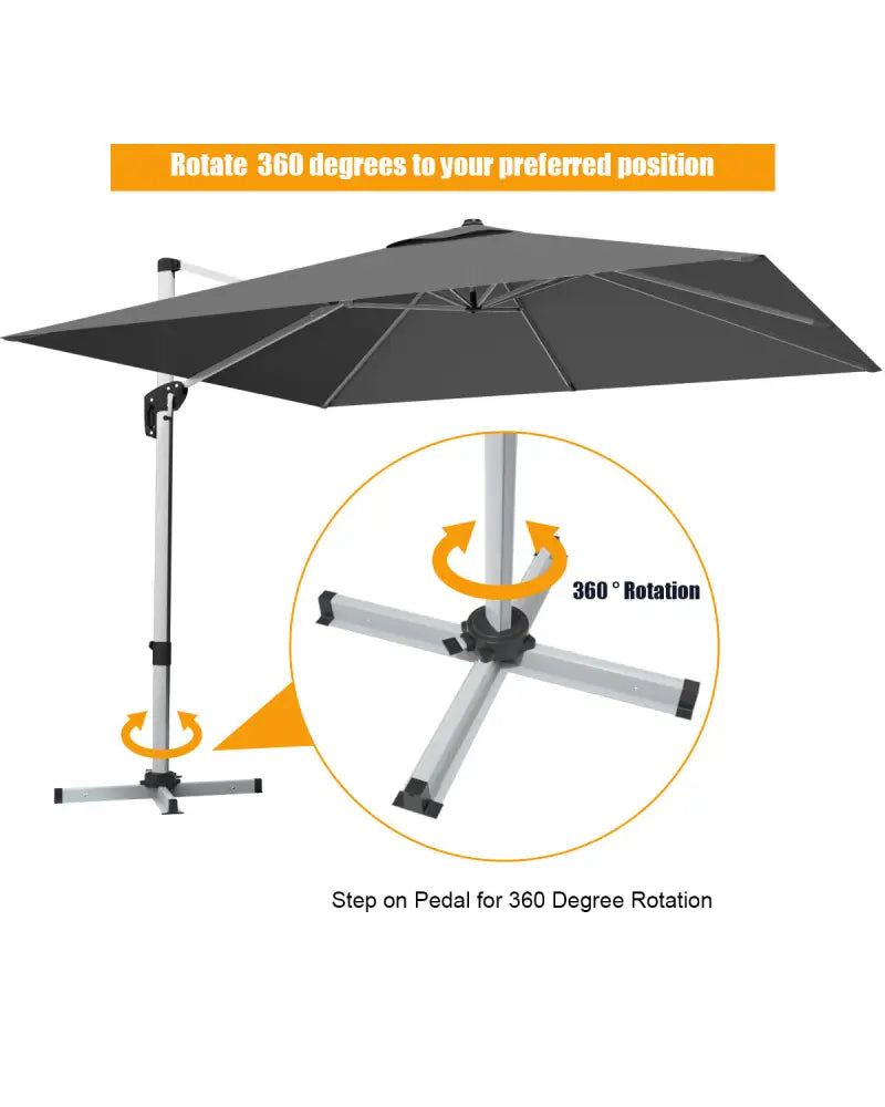 10 Feet 360° Tilt Aluminum Square Patio Umbrella without Weight Base-Gray - Gray - Outdoor Umbrellas