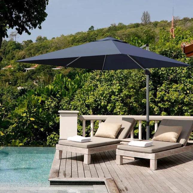10 Feet 360° Tilt Aluminum Square Patio Umbrella without Weight Base-Navy - Navy - Outdoor Umbrellas