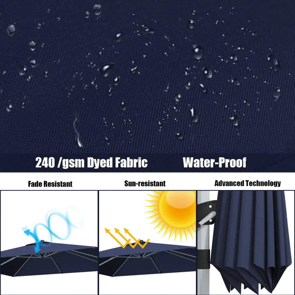 10 Feet 360° Tilt Aluminum Square Patio Umbrella without Weight Base-Navy - Navy - Outdoor Umbrellas