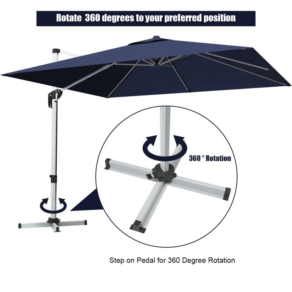 10 Feet 360° Tilt Aluminum Square Patio Umbrella without Weight Base-Navy - Navy - Outdoor Umbrellas