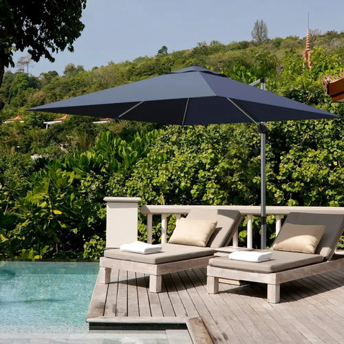 10 Feet 360° Tilt Aluminum Square Patio Umbrella without Weight Base-Navy - Navy - Outdoor Umbrellas
