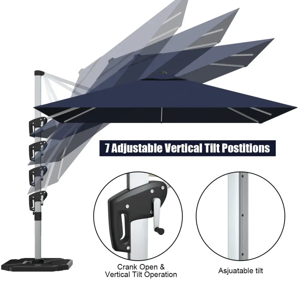 10 Feet 360° Tilt Aluminum Square Patio Umbrella without Weight Base-Navy - Navy - Outdoor Umbrellas