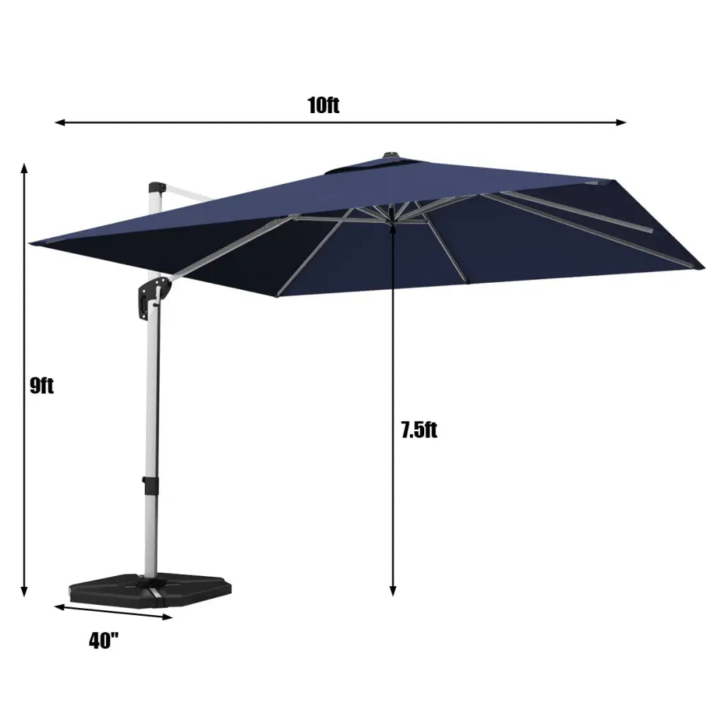 10 Feet 360° Tilt Aluminum Square Patio Umbrella without Weight Base-Navy - Navy - Outdoor Umbrellas
