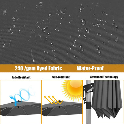 10 Feet 360° Tilt Aluminum Square Patio Umbrella without Weight Base-Gray - Gray - Outdoor Umbrellas