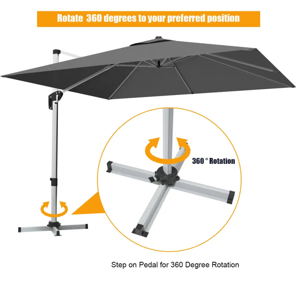 10 Feet 360° Tilt Aluminum Square Patio Umbrella without Weight Base-Gray - Gray - Outdoor Umbrellas