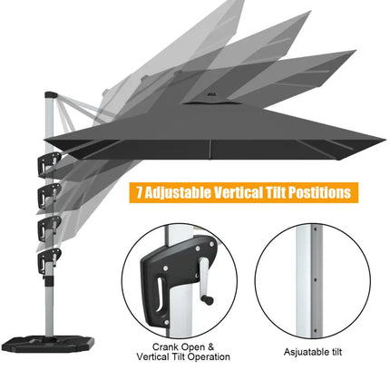 10 Feet 360° Tilt Aluminum Square Patio Umbrella without Weight Base-Gray - Gray - Outdoor Umbrellas