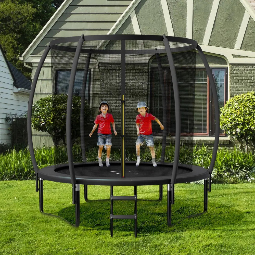 10 Feet ASTM Approved Recreational Trampoline with Ladder-Black - Black - Outdoor Play