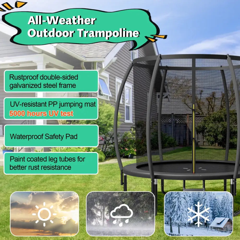10 Feet ASTM Approved Recreational Trampoline with Ladder-Black - Black - Outdoor Play