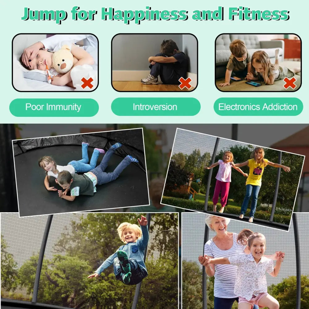 10 Feet ASTM Approved Recreational Trampoline with Ladder-Black - Black - Outdoor Play