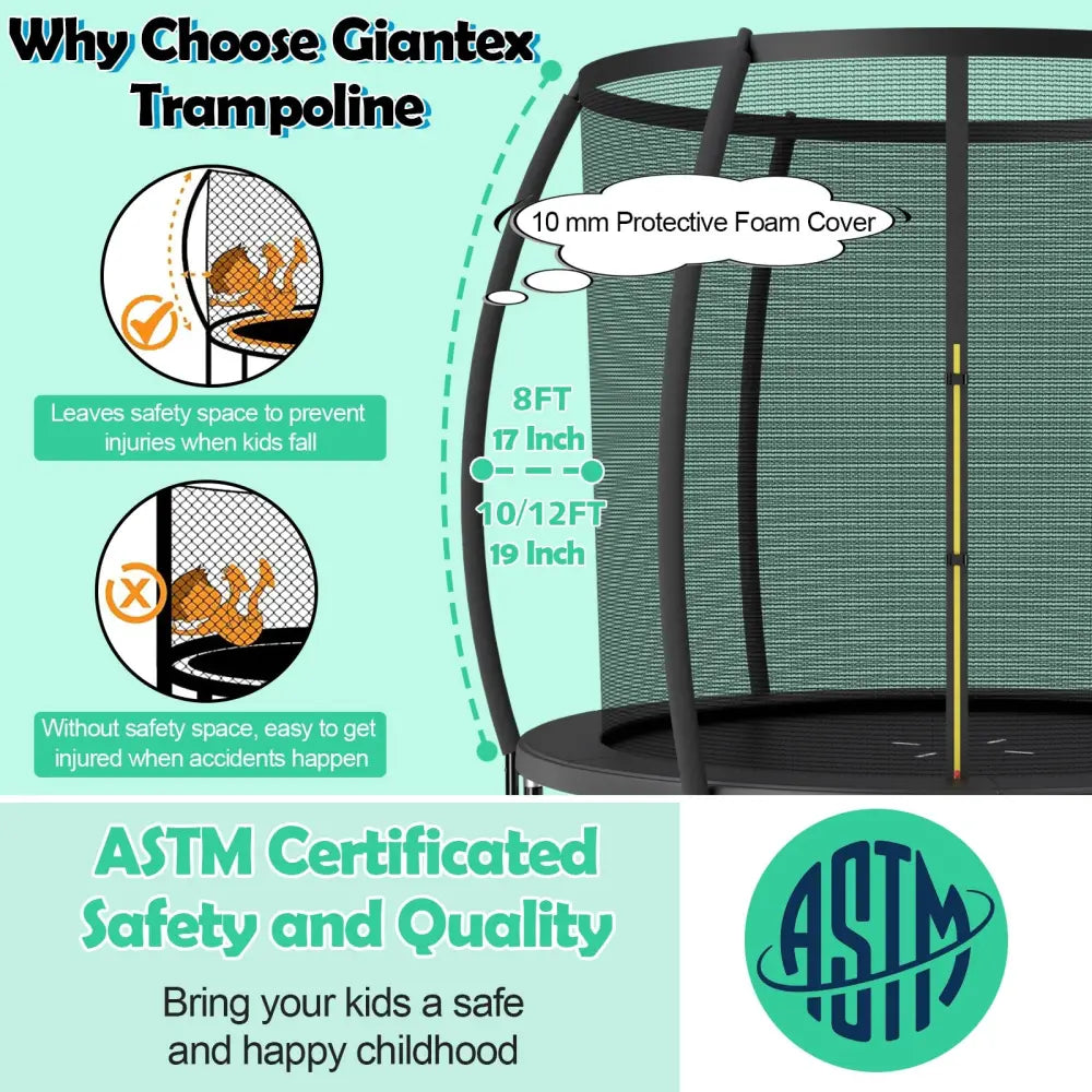 10 Feet ASTM Approved Recreational Trampoline with Ladder-Black - Black - Outdoor Play