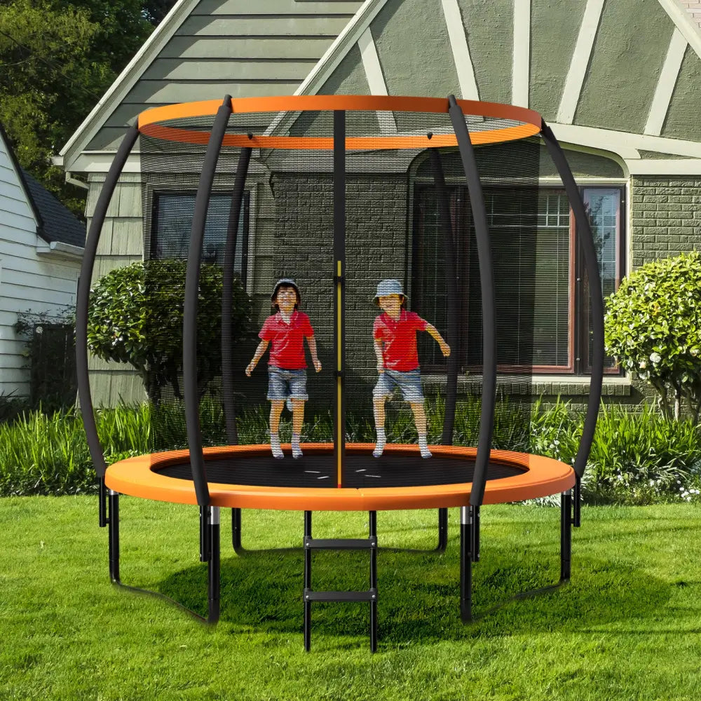 10 Feet ASTM Approved Recreational Trampoline with Ladder-Orange - Orange - Outdoor Play