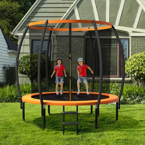 10 Feet ASTM Approved Recreational Trampoline with Ladder-Orange - Orange - Outdoor Play