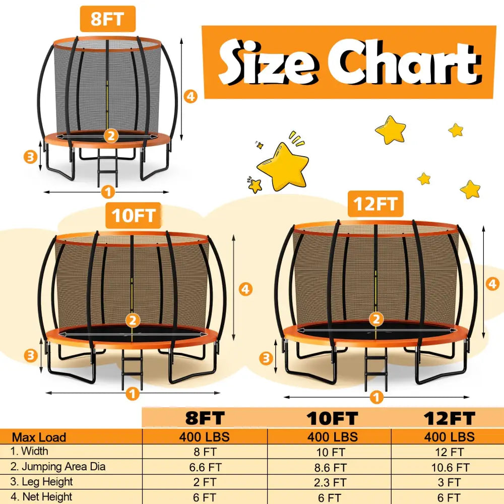 10 Feet ASTM Approved Recreational Trampoline with Ladder-Orange - Orange - Outdoor Play