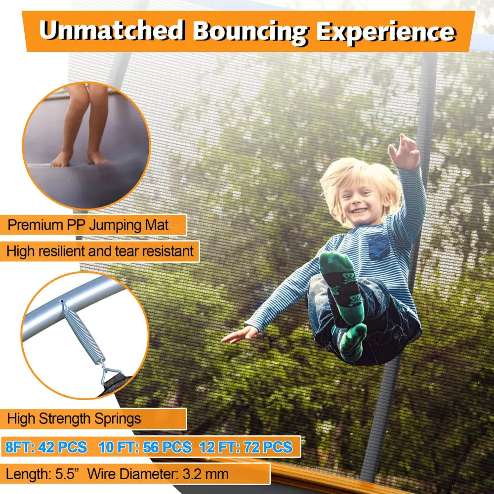 10 Feet ASTM Approved Recreational Trampoline with Ladder-Orange - Orange - Outdoor Play