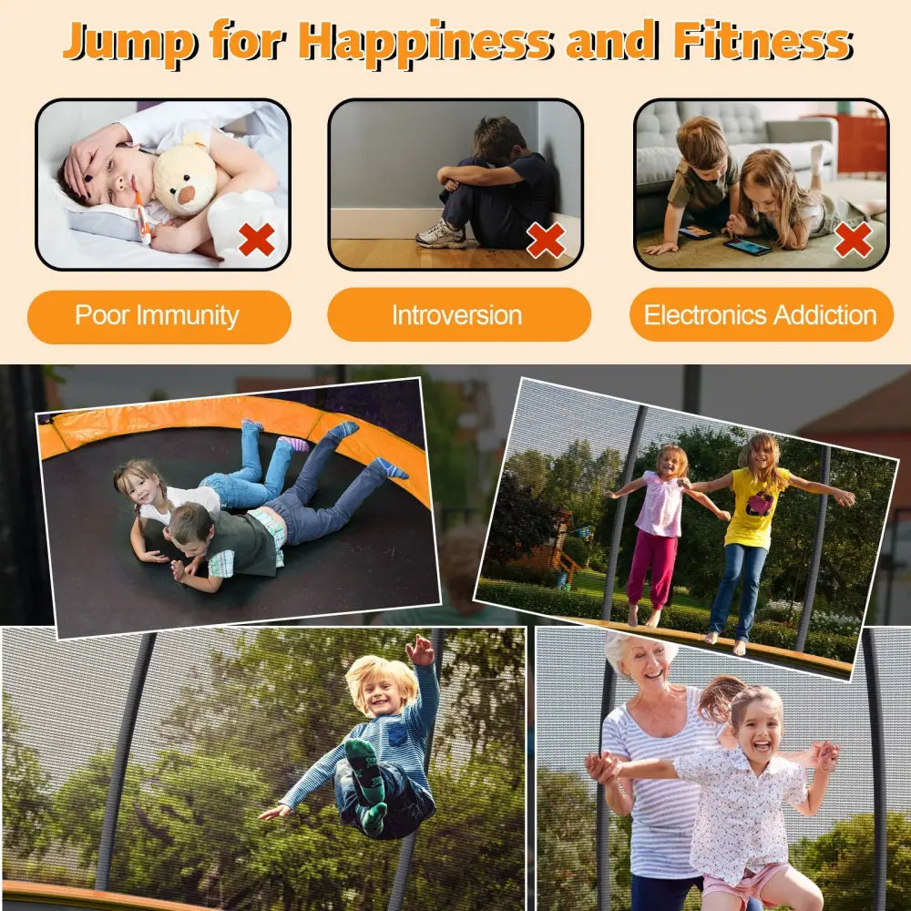 10 Feet ASTM Approved Recreational Trampoline with Ladder-Orange - Orange - Outdoor Play