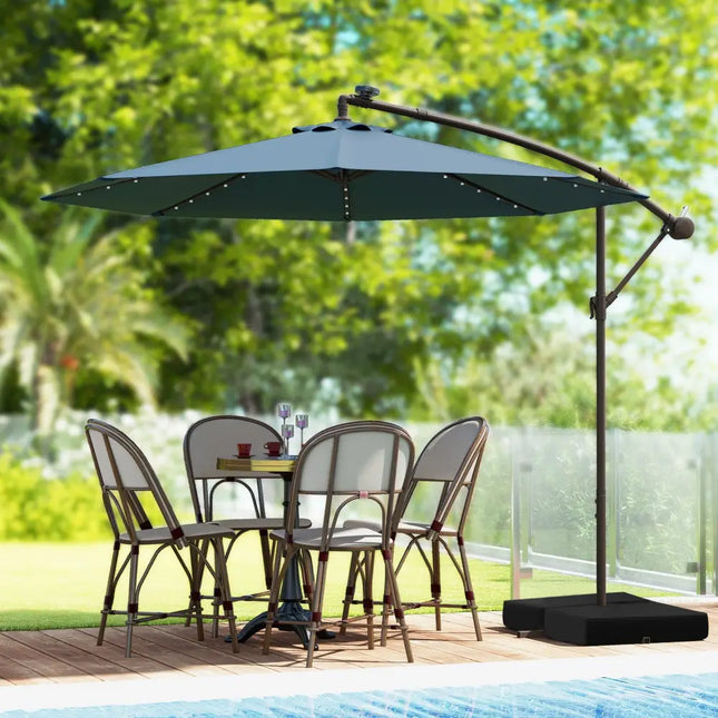 10 Feet Cantilever Umbrella with 32 LED Lights and Solar Panel Batteries-Navy - Navy - Outdoor Umbrellas
