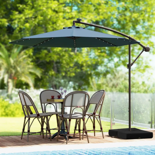 10 Feet Cantilever Umbrella with 32 LED Lights and Solar Panel Batteries-Navy - Navy - Outdoor Umbrellas