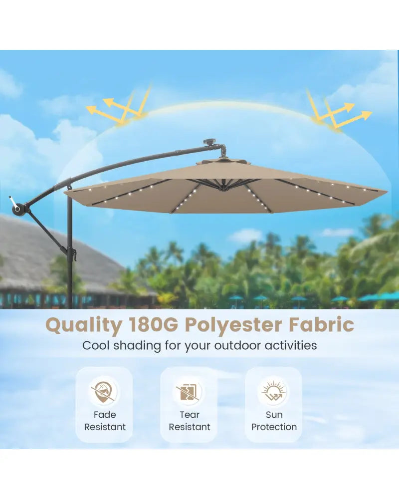 10 Feet Cantilever Umbrella with 32 LED Lights and Solar Panel Batteries-Tan - Tan - Outdoor Umbrellas