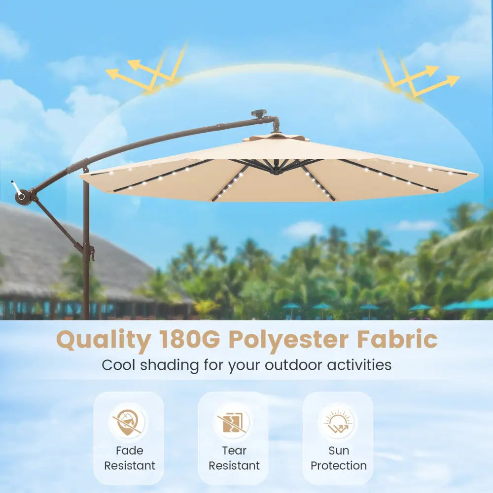 10 Feet Cantilever Umbrella with 32 LED Lights and Solar Panel Batteries-Beige - Beige - Outdoor Umbrellas