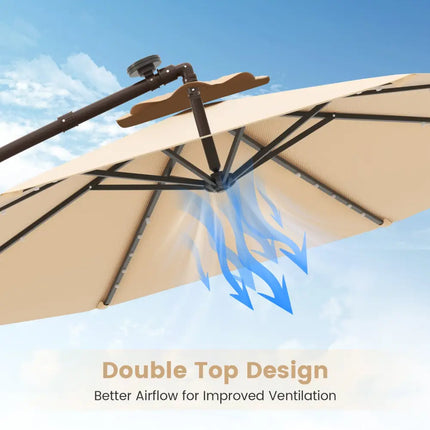 10 Feet Cantilever Umbrella with 32 LED Lights and Solar Panel Batteries-Beige - Beige - Outdoor Umbrellas