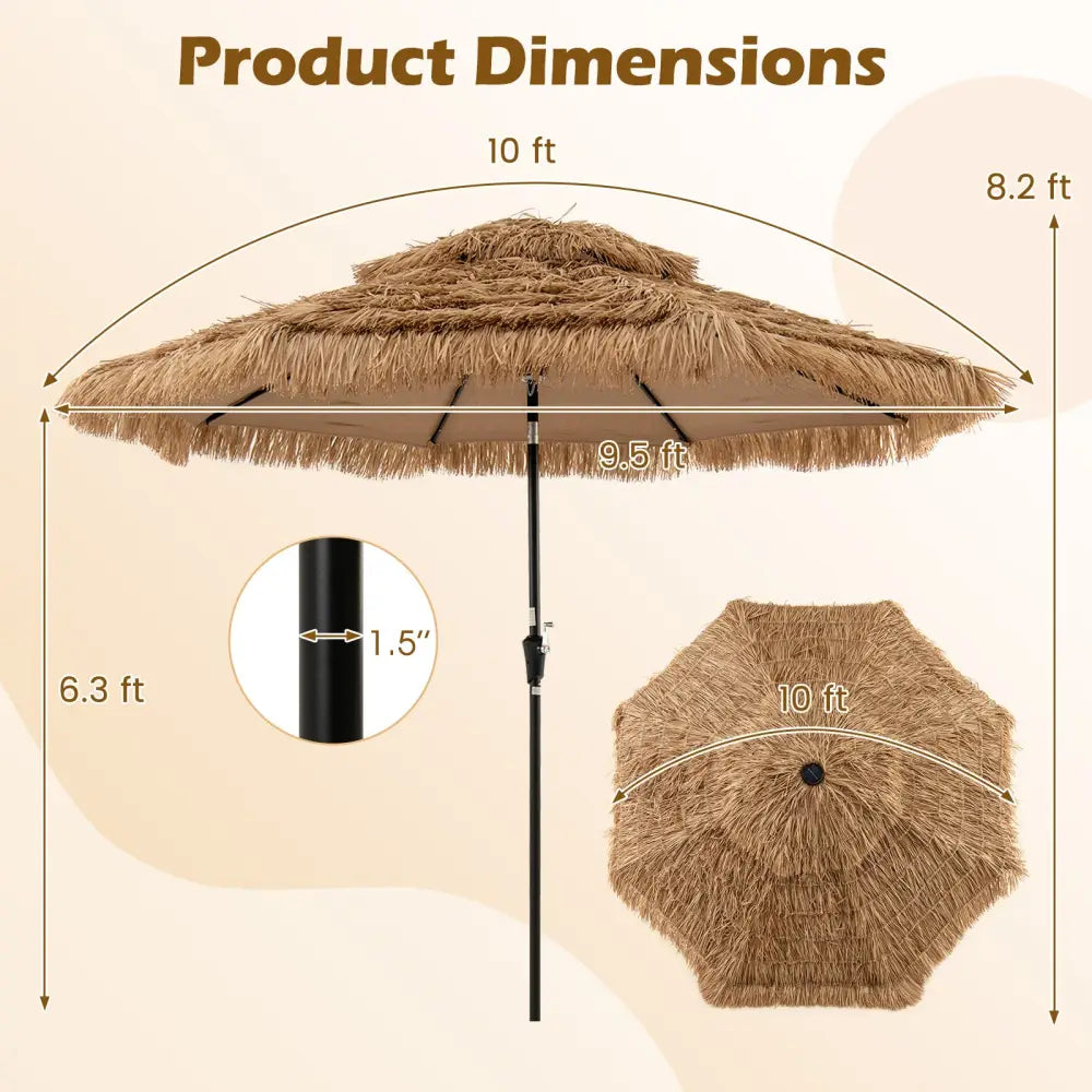 10 Feet Hawaiian Style Solar Lighted Thatched Tiki Patio Umbrella - Outdoor Umbrellas