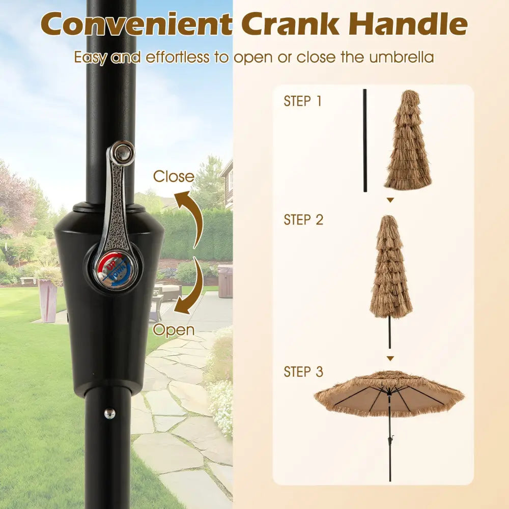10 Feet Hawaiian Style Solar Lighted Thatched Tiki Patio Umbrella - Outdoor Umbrellas