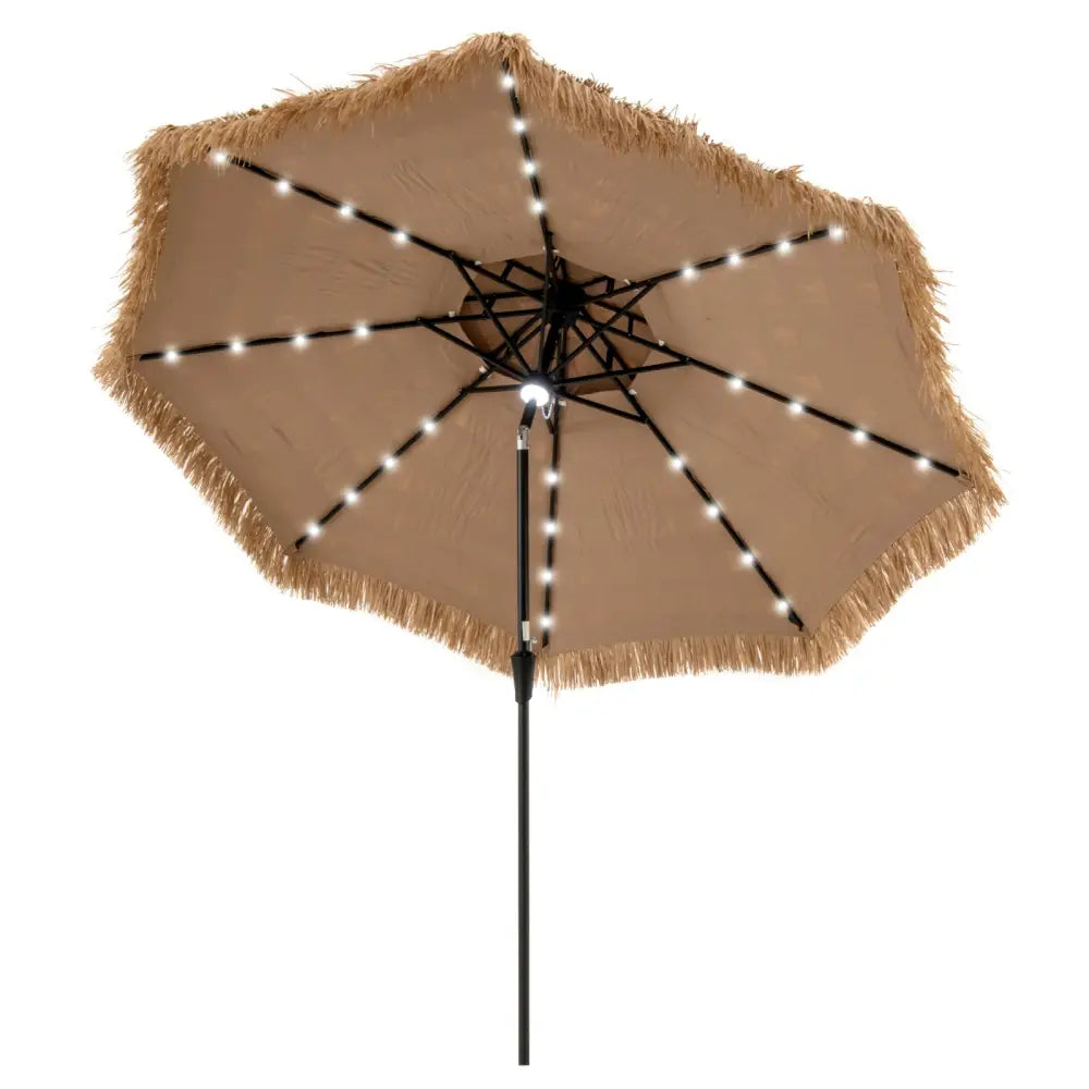 10 Feet Hawaiian Style Solar Lighted Thatched Tiki Patio Umbrella - Outdoor Umbrellas