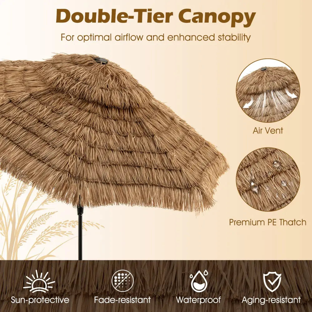 10 Feet Hawaiian Style Solar Lighted Thatched Tiki Patio Umbrella - Outdoor Umbrellas