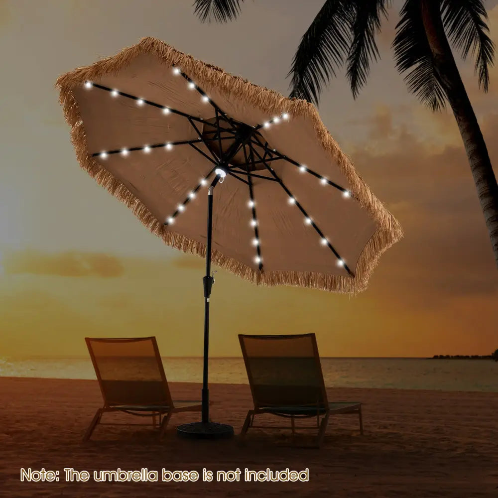 10 Feet Hawaiian Style Solar Lighted Thatched Tiki Patio Umbrella - Outdoor Umbrellas