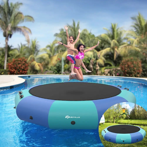 10 Feet Inflatable Splash Padded Water Bouncer Trampoline-Blue - Blue - Trampolines