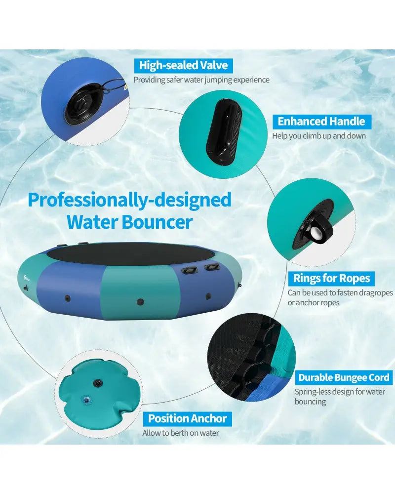 10 Feet Inflatable Splash Padded Water Bouncer Trampoline-Blue - Blue - Trampolines