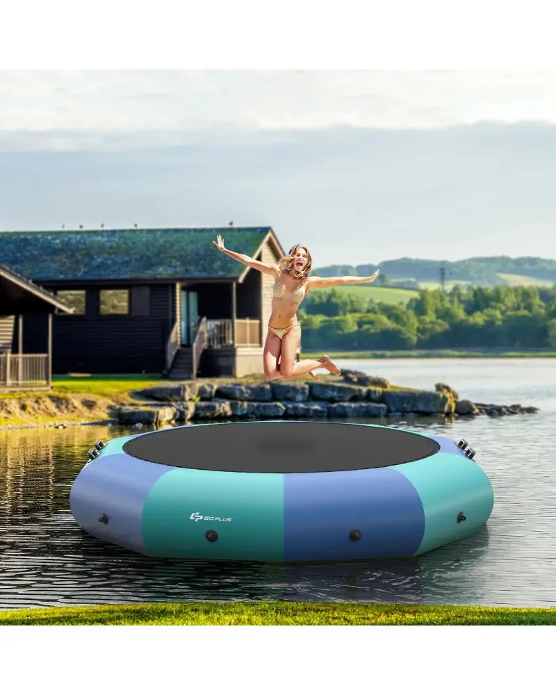 10 Feet Inflatable Splash Padded Water Bouncer Trampoline-Blue - Blue - Trampolines