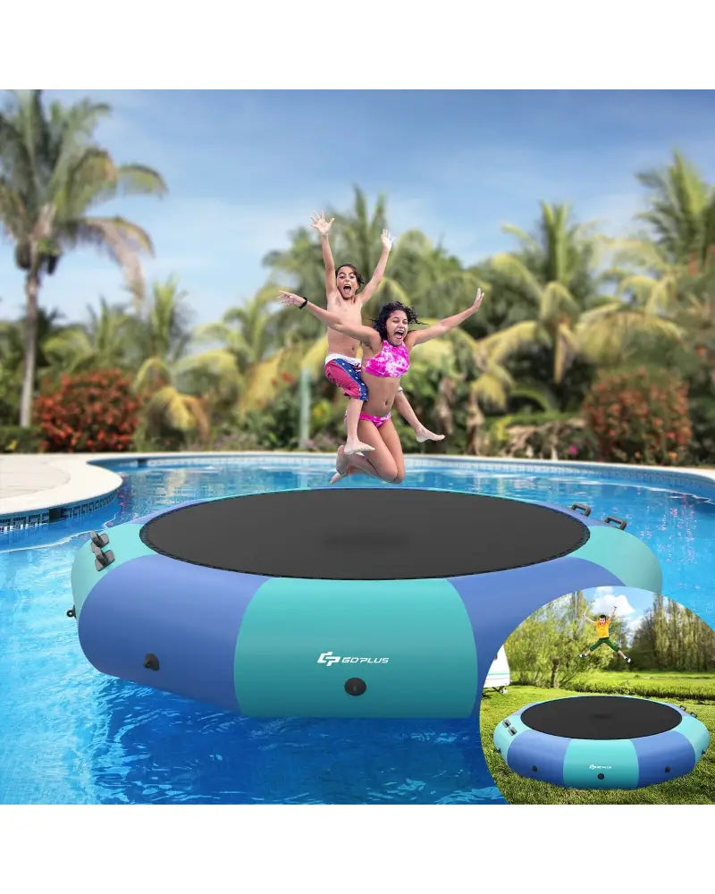 10 Feet Inflatable Splash Padded Water Bouncer Trampoline-Blue - Blue - Trampolines