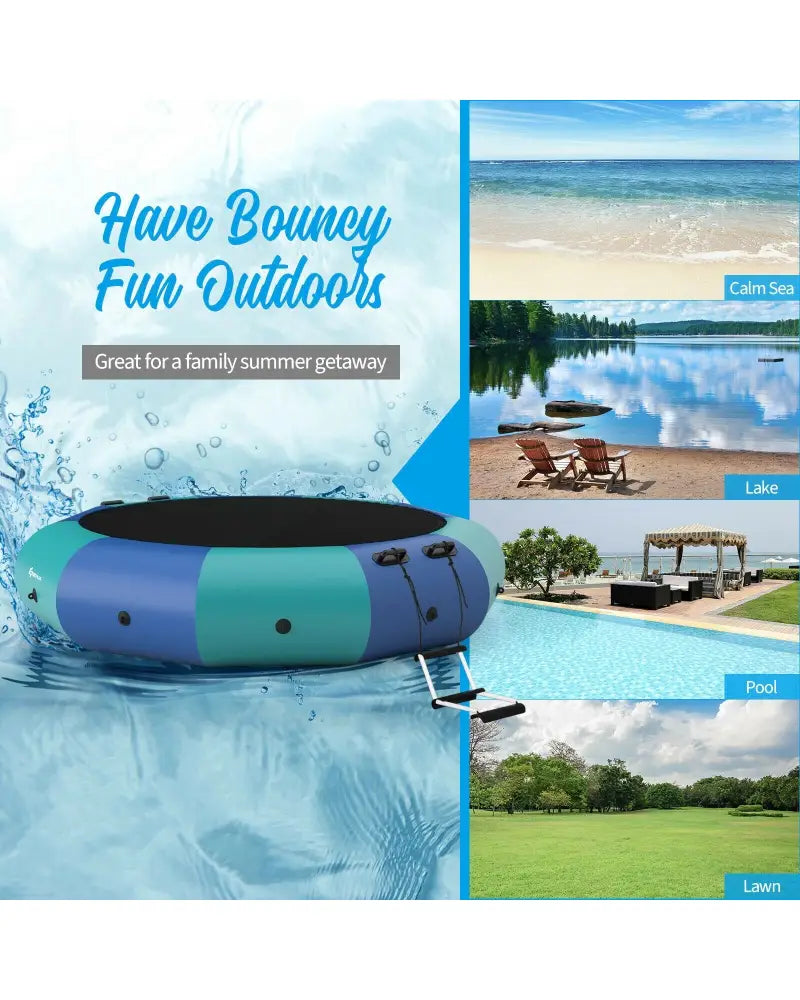 10 Feet Inflatable Splash Padded Water Bouncer Trampoline-Blue - Blue - Trampolines