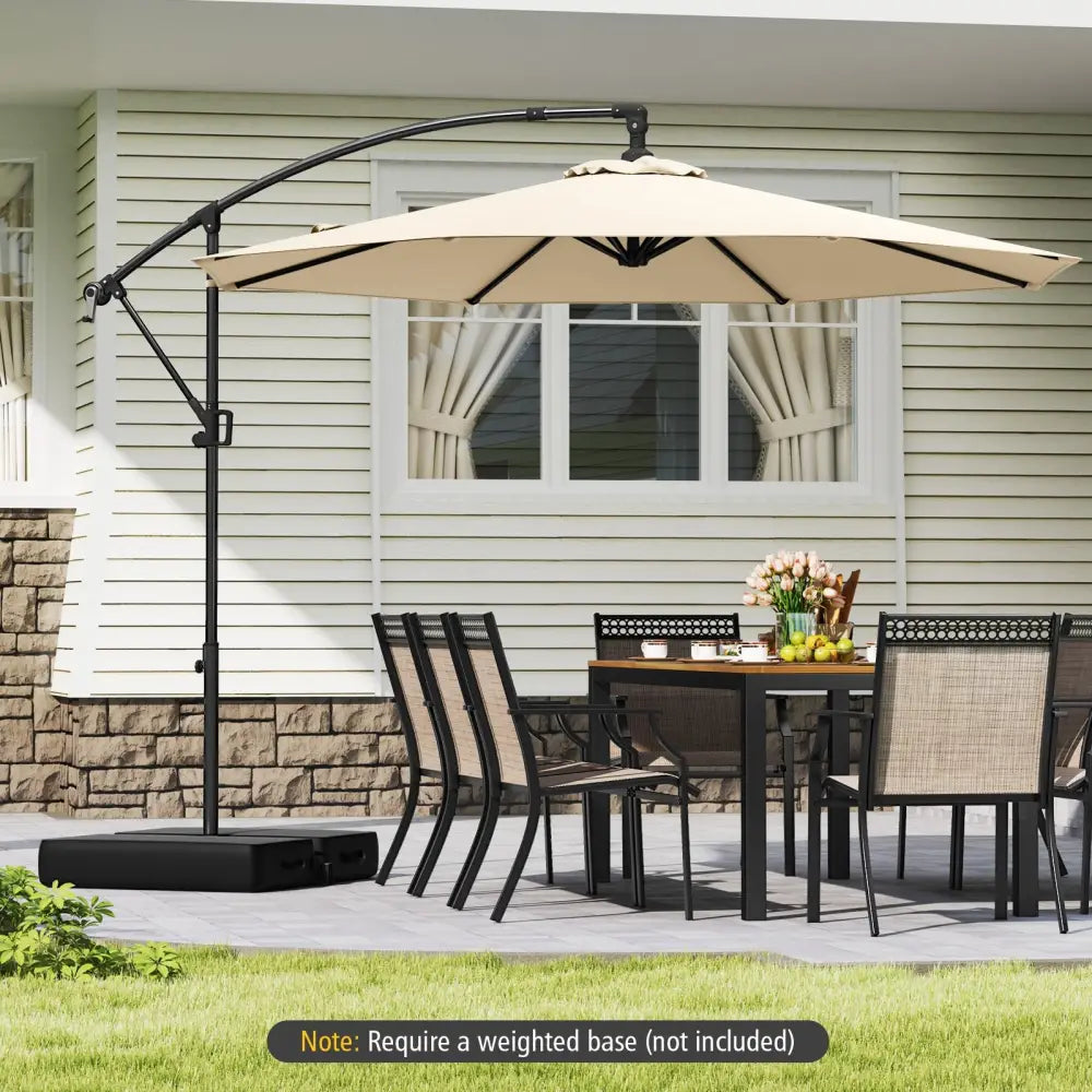 10 Feet Offset Hanging Umbrella with Base and Infinite Tilt-Beige - Beige - Outdoor Umbrellas