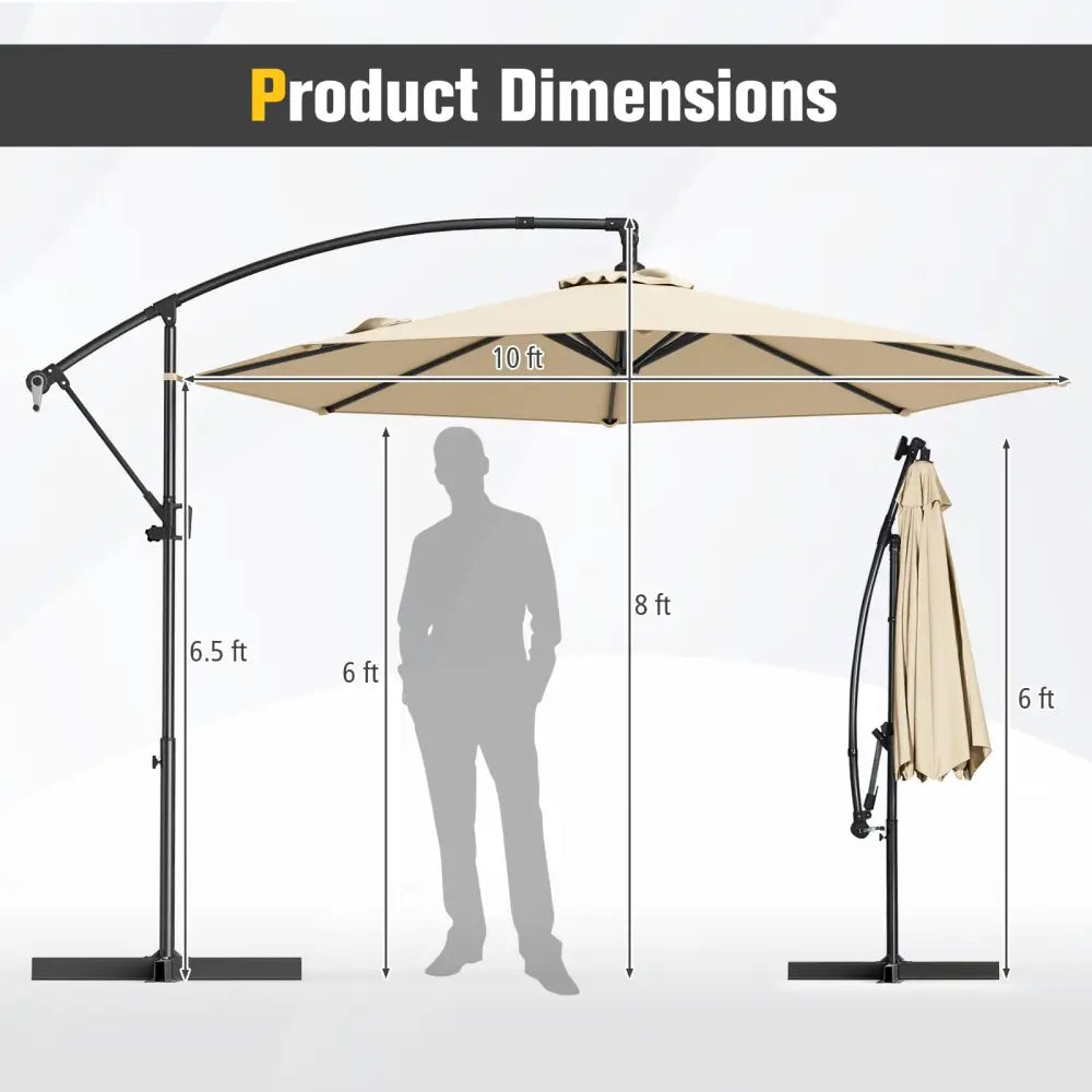 10 Feet Offset Hanging Umbrella with Base and Infinite Tilt-Beige - Beige - Outdoor Umbrellas