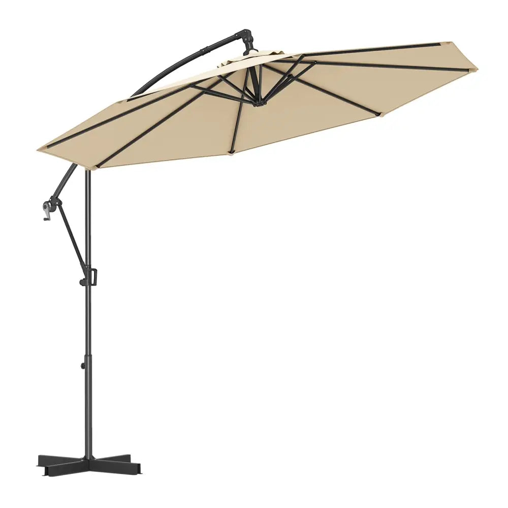 10 Feet Offset Hanging Umbrella with Base and Infinite Tilt-Beige - Beige - Outdoor Umbrellas