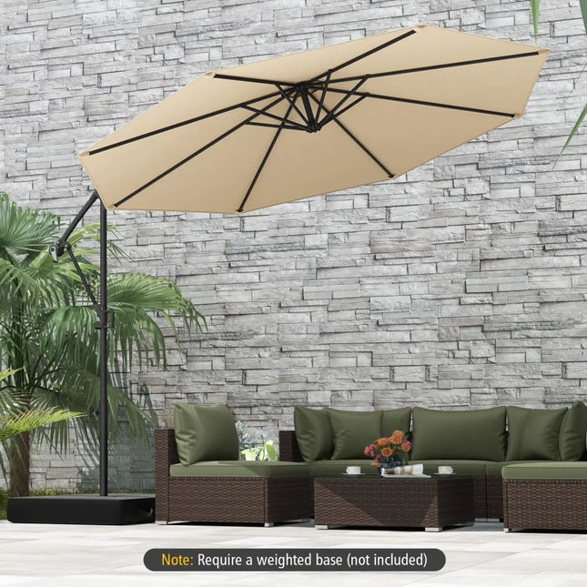 10 Feet Offset Hanging Umbrella with Base and Infinite Tilt-Beige - Beige - Outdoor Umbrellas