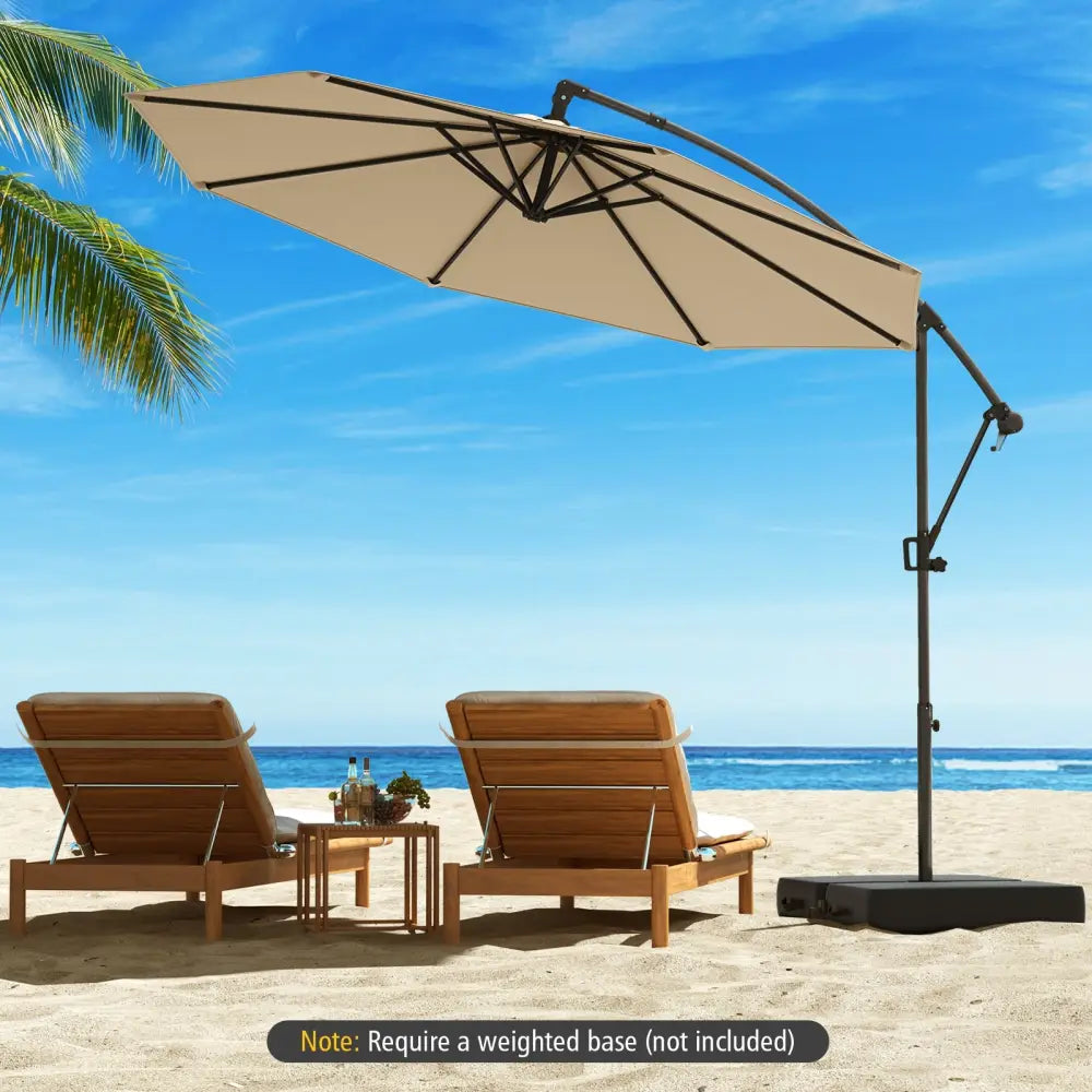 10 Feet Offset Hanging Umbrella with Base and Infinite Tilt-Beige - Beige - Outdoor Umbrellas