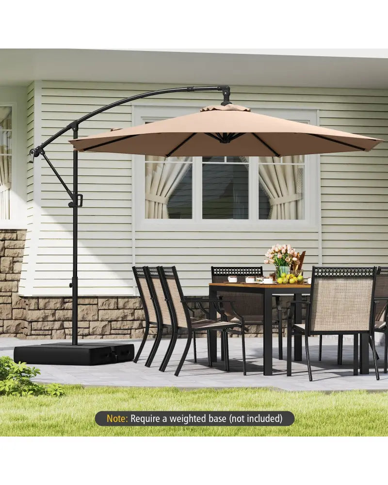 10 Feet Offset Hanging Umbrella with Base and Infinite Tilt-Coffee - Coffee - Outdoor Umbrellas