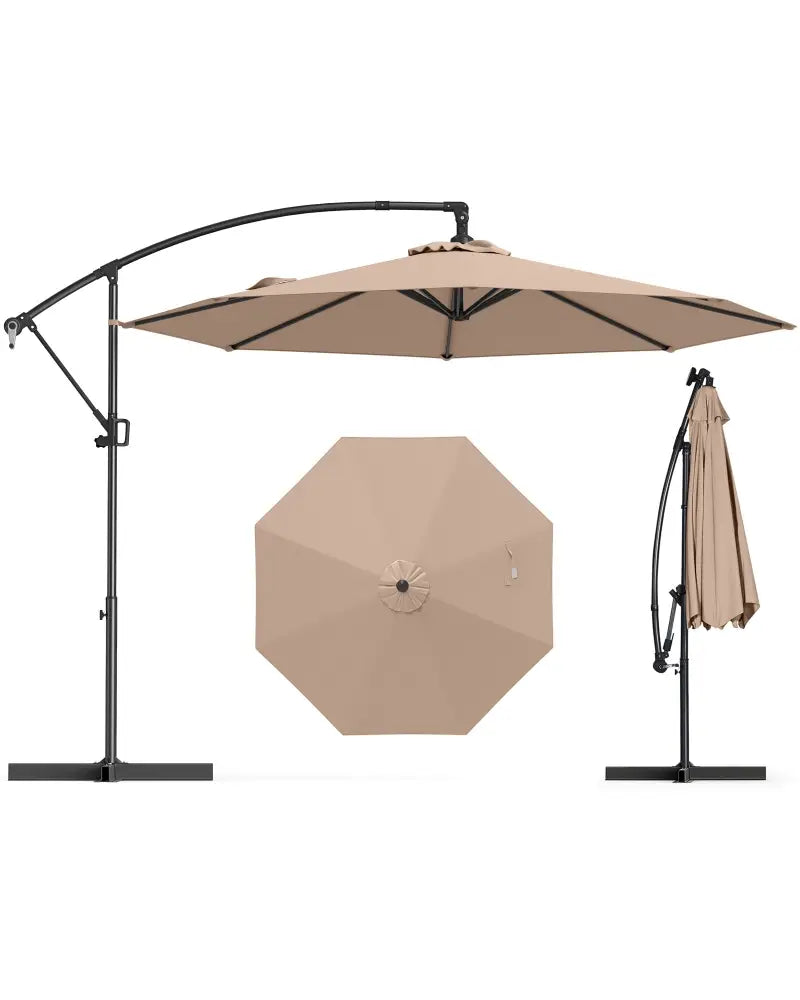10 Feet Offset Hanging Umbrella with Base and Infinite Tilt-Coffee - Coffee - Outdoor Umbrellas